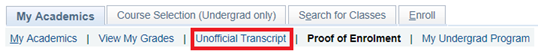 Unofficial transcript tab in quest